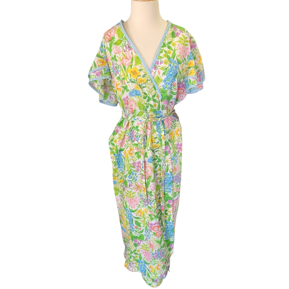 Vintage 40s/50s Floral Cotton Wrap Housedress Sid… - image 1